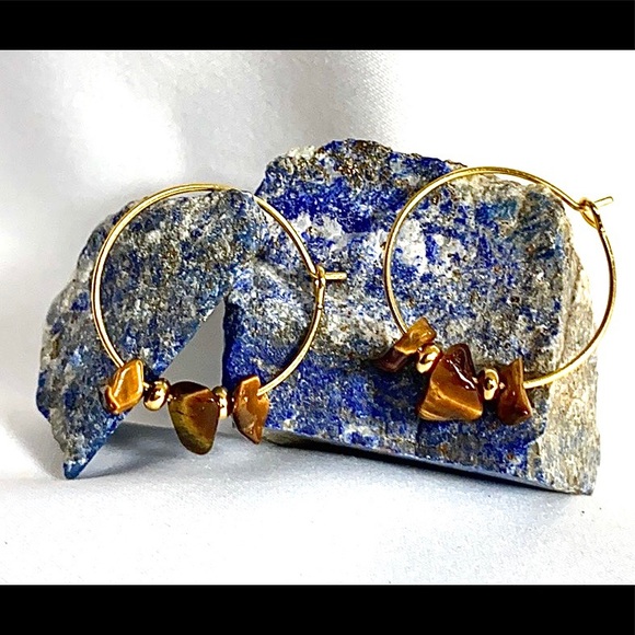 Jewelry - 🤎💛TIGERS EYE (3 stone) Hoop Earrings💛🤎